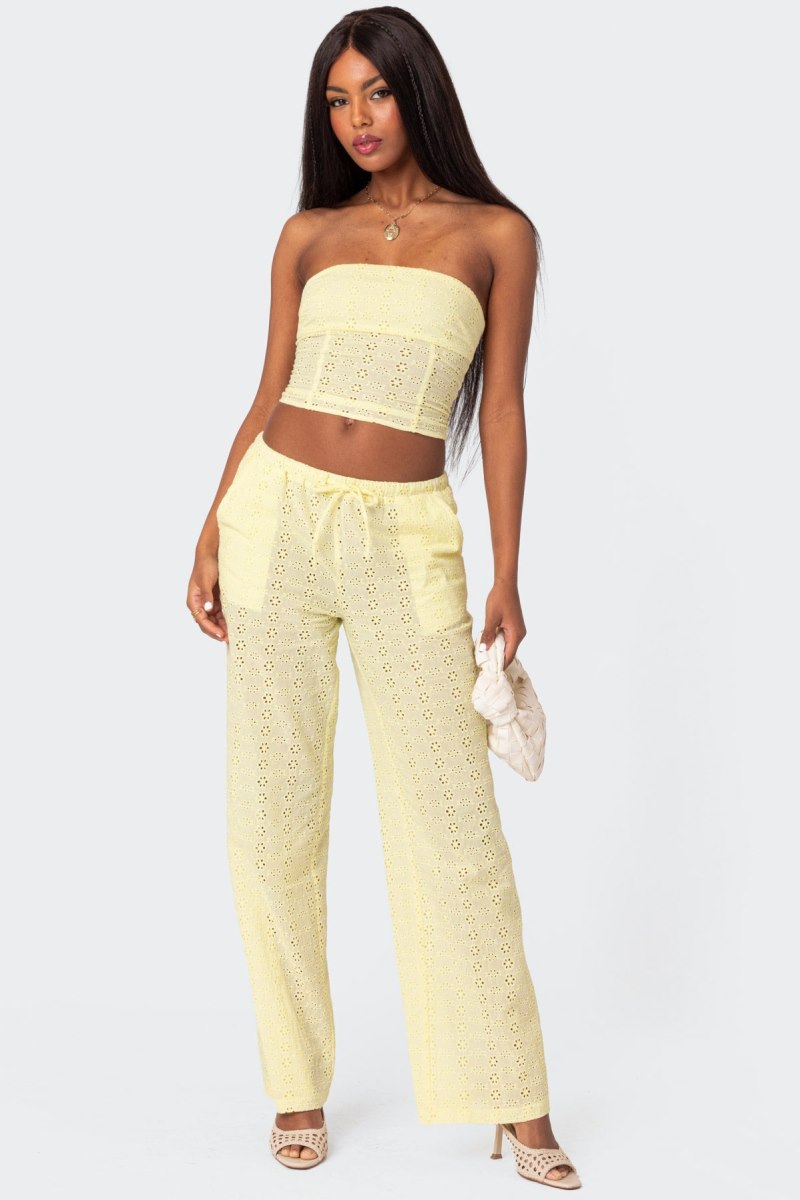 Edikted Lemon Lacey Cotton Pants White | USA RE055825S3