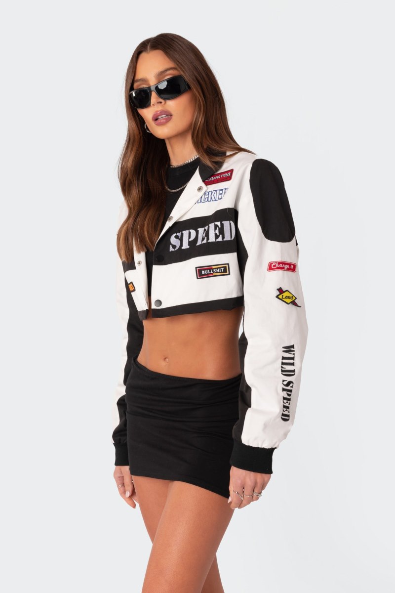 Edikted Lenni Patch Cropped Jackets Black And White | USA YJ959805D0