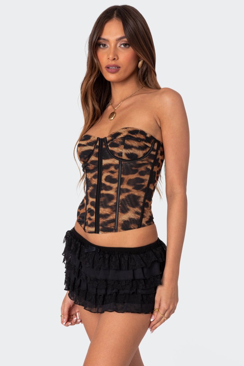 Edikted Lennox Leopard Print Mesh Corset Leopard | USA CA767096D1