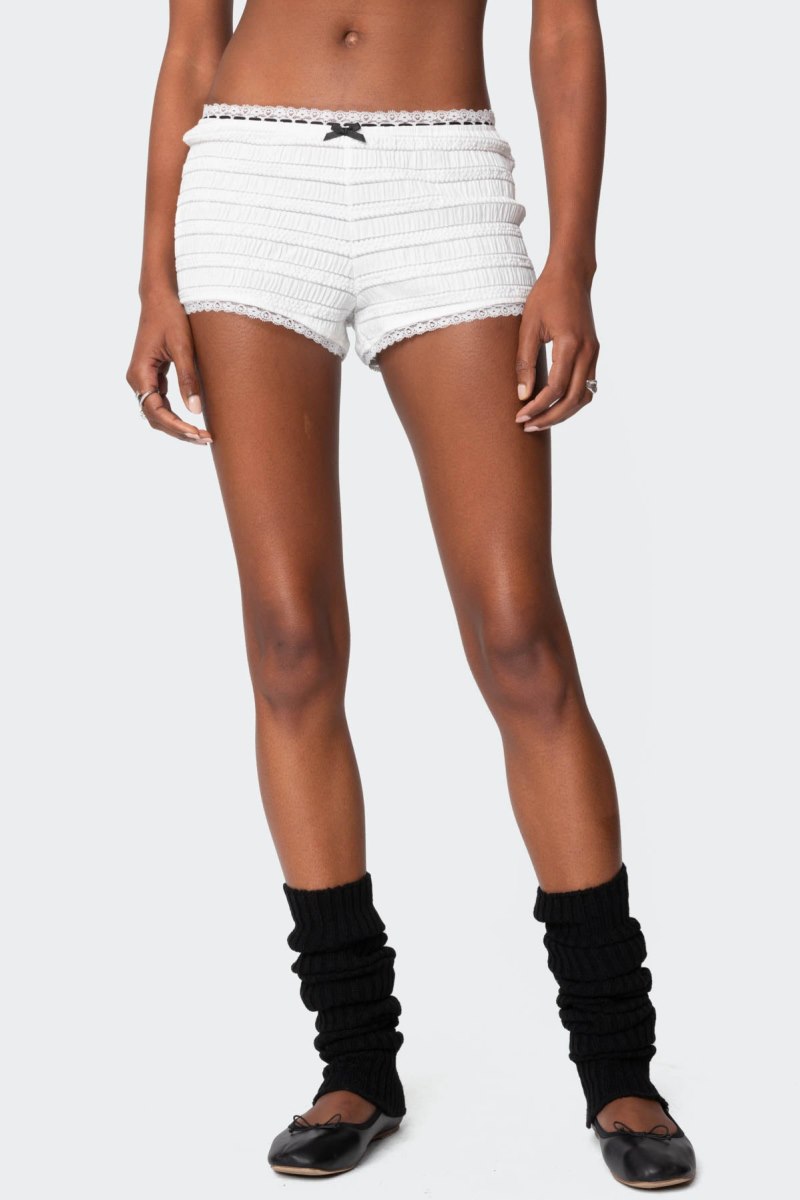 Edikted Lenny Lacey Textured Micro Shorts White | USA MM449044B3
