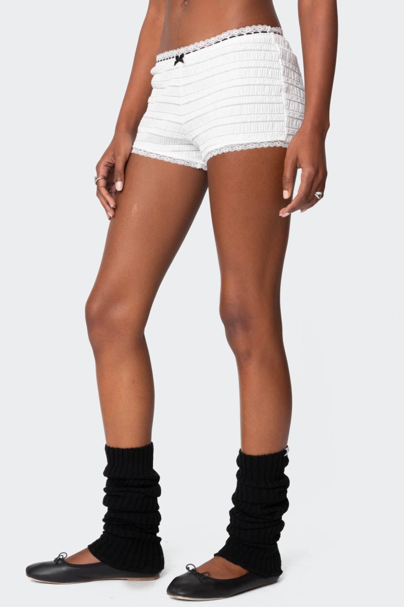 Edikted Lenny Lacey Textured Micro Shorts White | USA MM449044B3