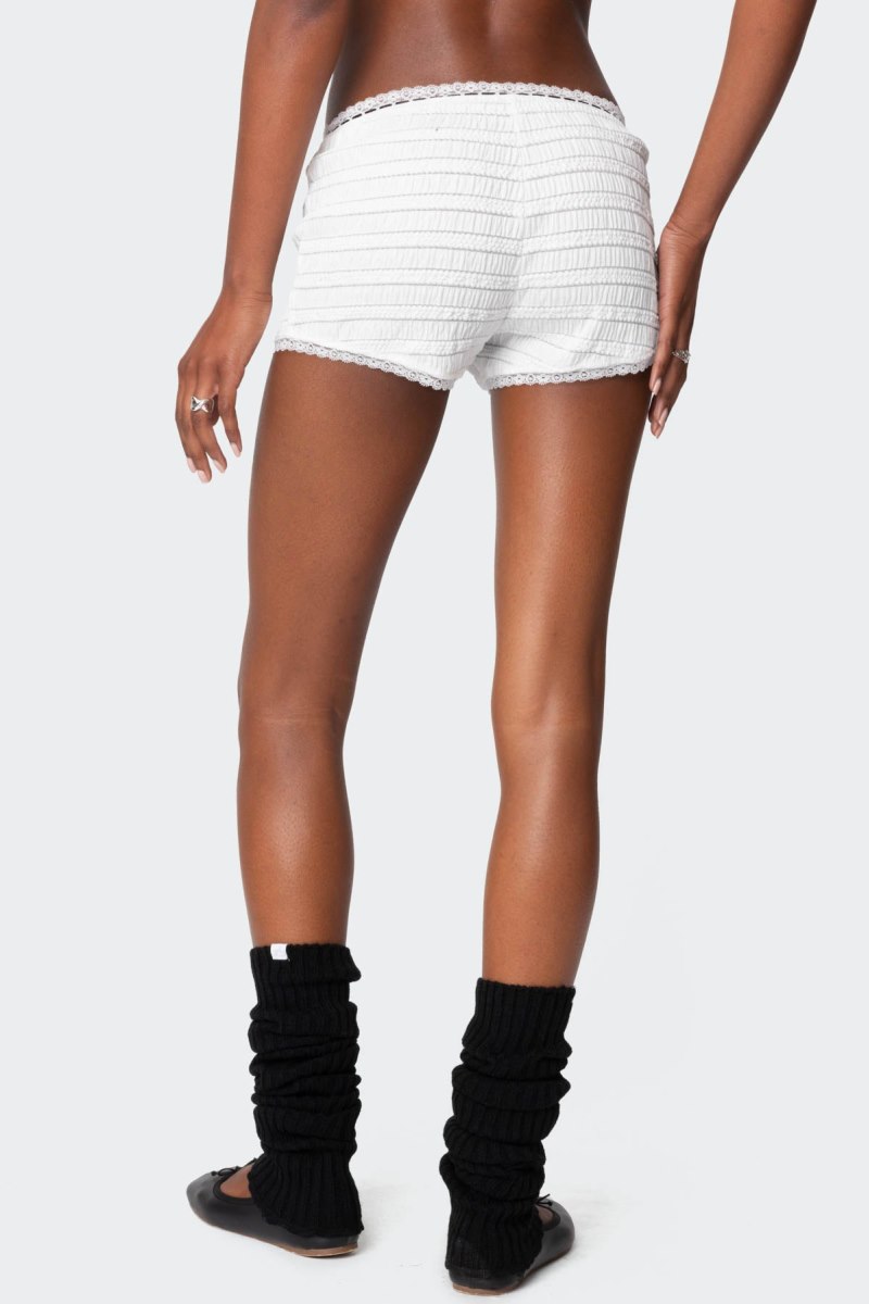 Edikted Lenny Lacey Textured Micro Shorts White | USA MM449044B3