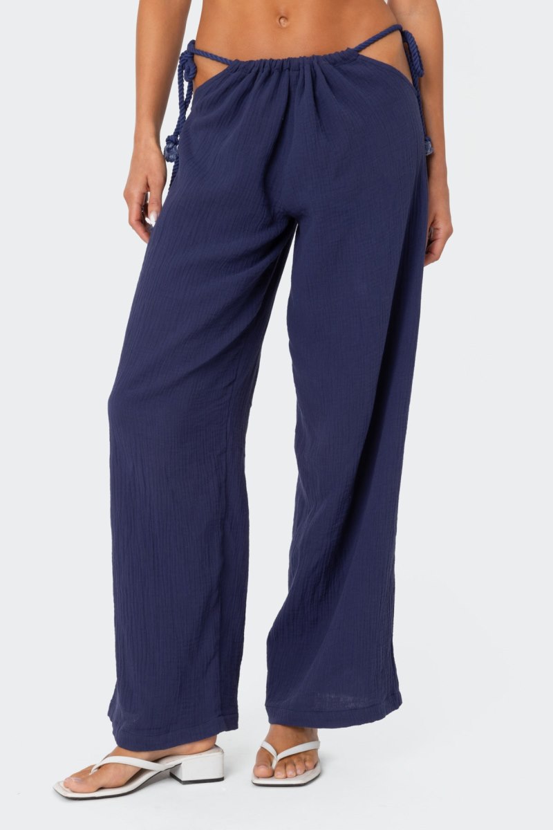 Edikted Leoni Side Tie Cotton Gauze Pants Cream | USA EE345794R9