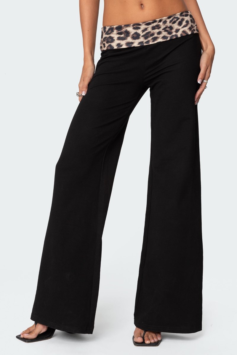 Edikted Leopard Fold Over Pants Leopard | USA GQ969946W1
