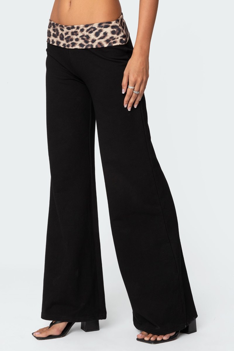 Edikted Leopard Fold Over Pants Leopard | USA GQ969946W1