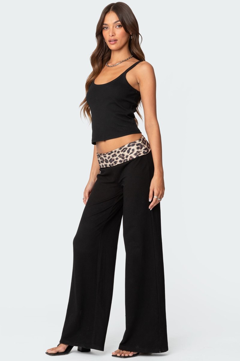 Edikted Leopard Fold Over Pants Leopard | USA GQ969946W1