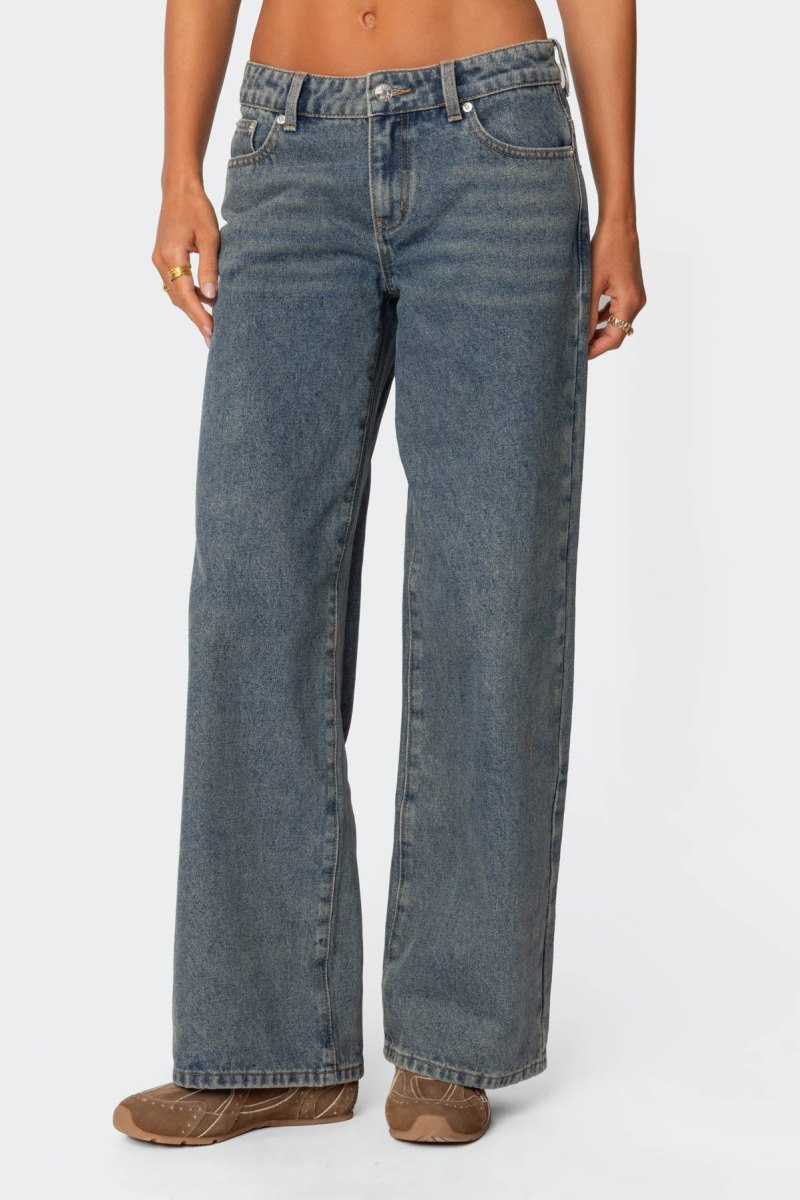 Edikted Leopard Heart Washed Jeans Blue Washed | USA FW523412N3