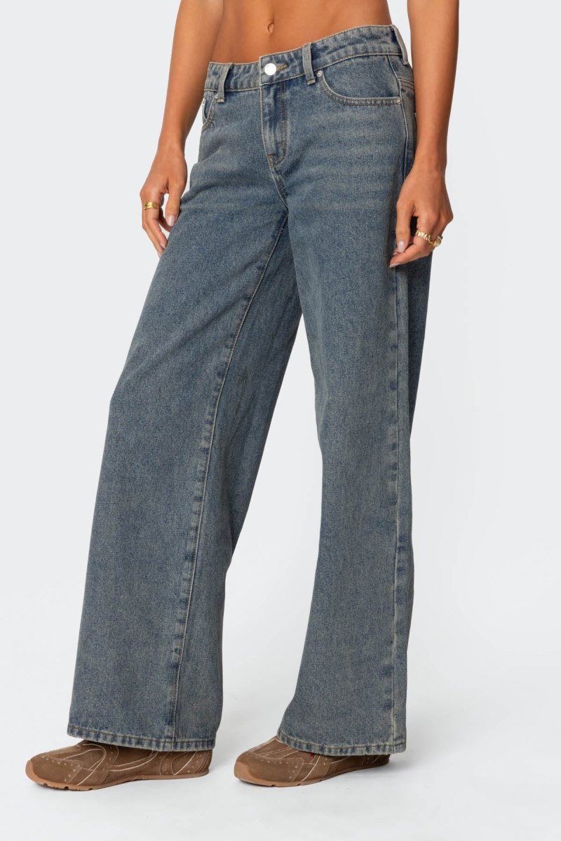 Edikted Leopard Heart Washed Jeans Blue Washed | USA FW523412N3