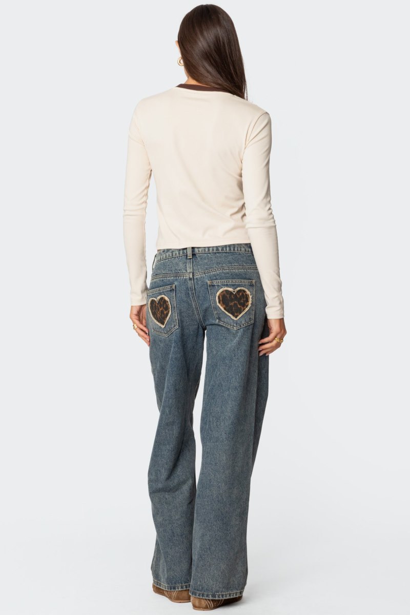 Edikted Leopard Heart Washed Jeans Blue Washed | USA FW523412N3