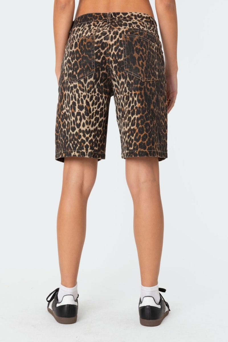 Edikted Leopard Low Rise Denim Bermuda Shorts Leopard | USA KQ177717U1