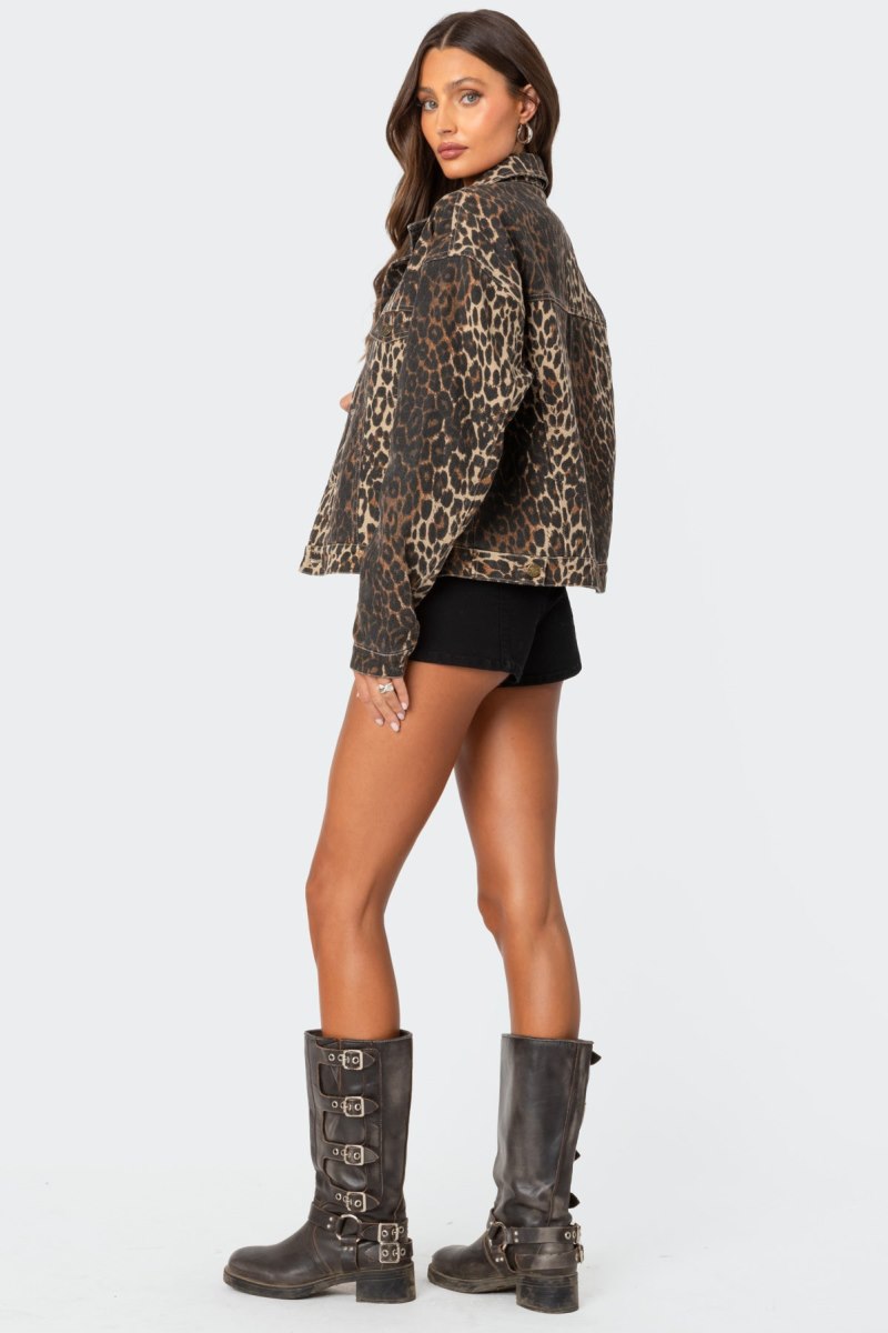 Edikted Leopard Print Denim Jackets Leopard | USA UC502870M1