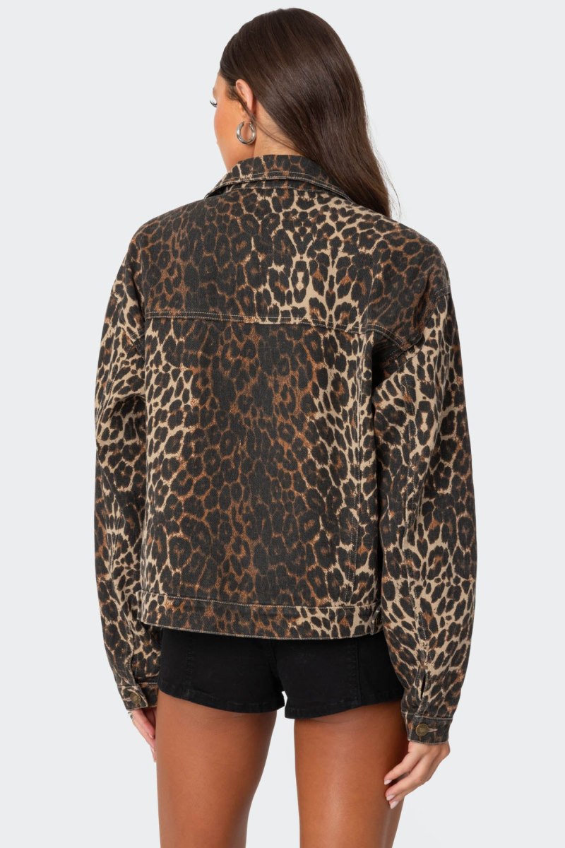 Edikted Leopard Print Denim Jackets Leopard | USA UC502870M1