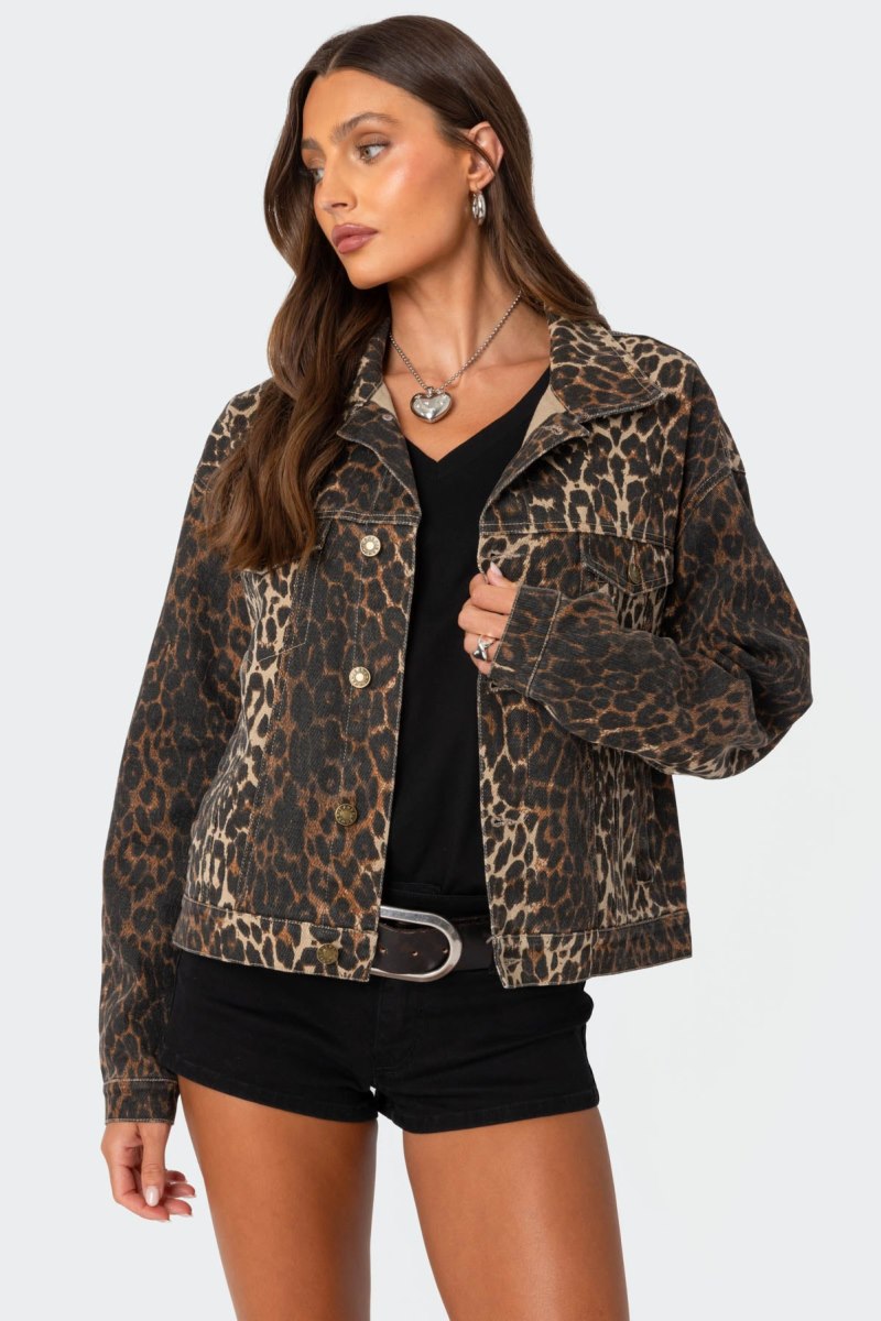 Edikted Leopard Print Denim Jackets Leopard | USA UC502870M1