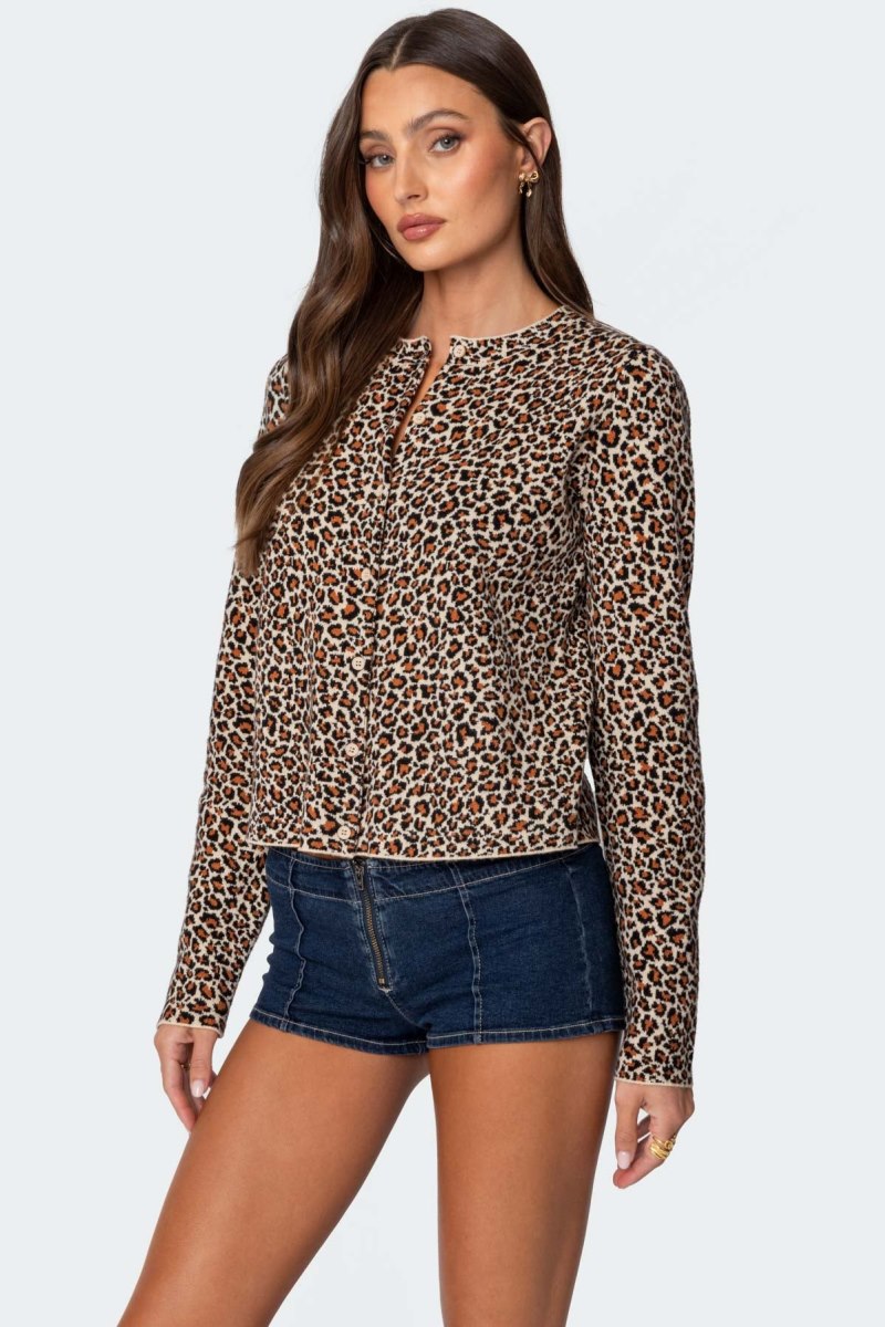 Edikted Leopard Printed Knit Cardigan Leopard | USA NV764766K7