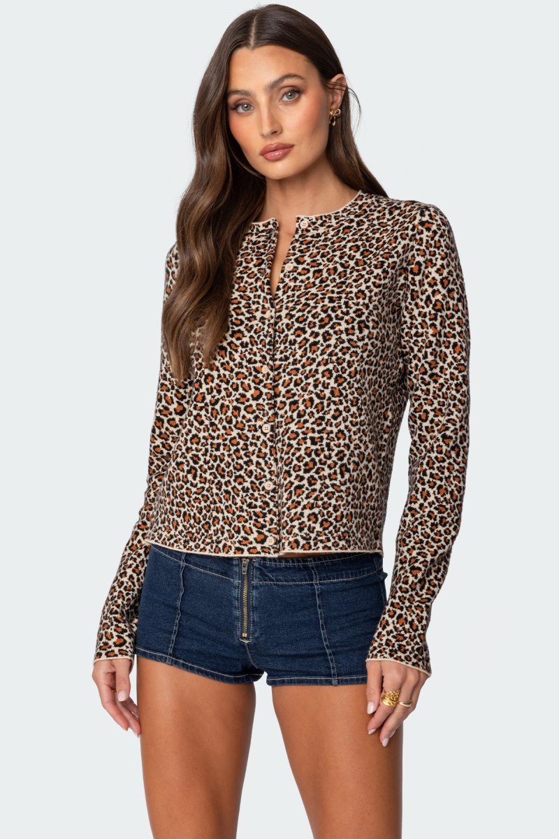 Edikted Leopard Printed Knit Cardigan Leopard | USA NV764766K7