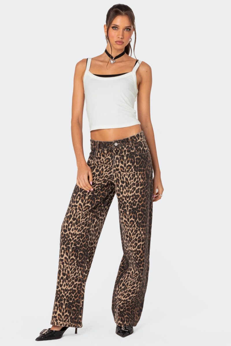 Edikted Leopard Printed Low Rise Jeans Leopard | USA XJ989988N2