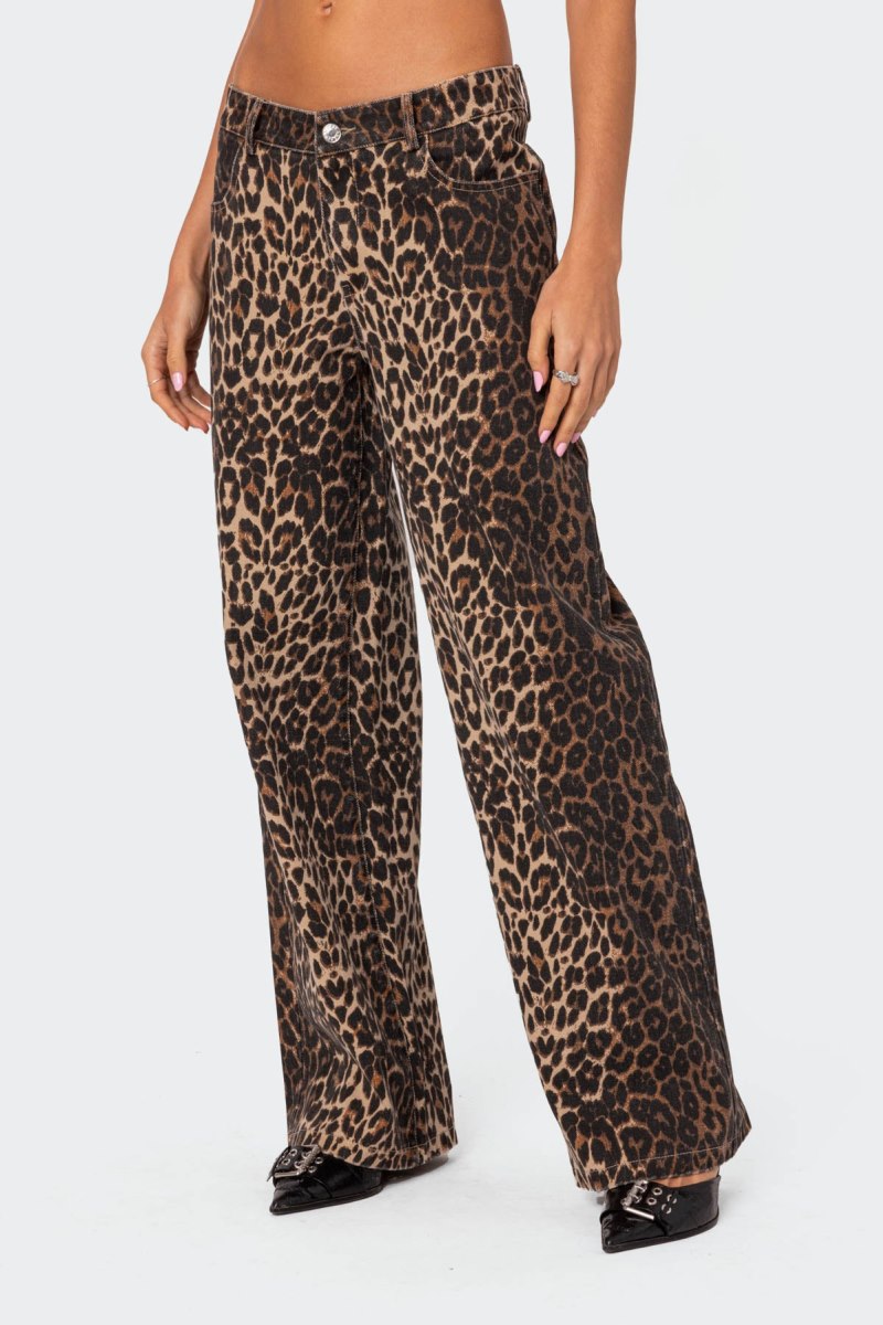 Edikted Leopard Printed Low Rise Jeans Leopard | USA XJ989988N2