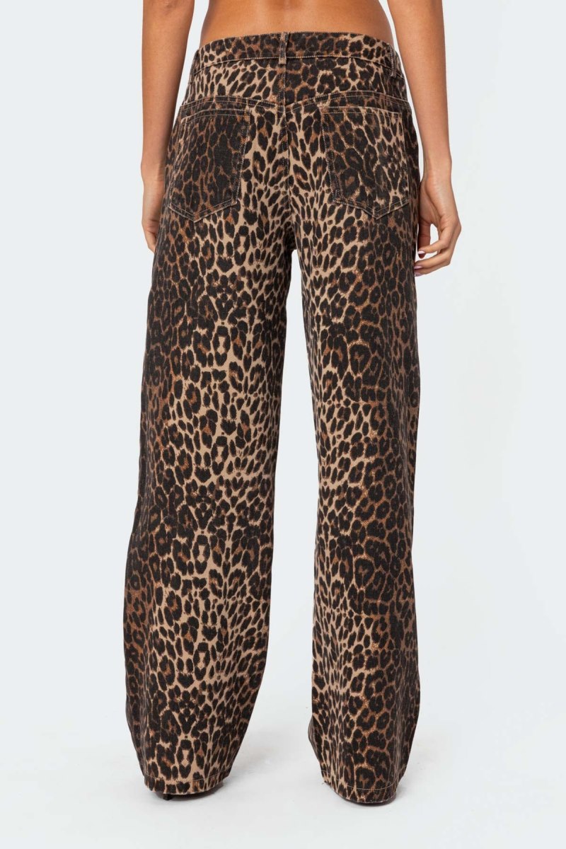 Edikted Leopard Printed Low Rise Jeans Leopard | USA XJ989988N2