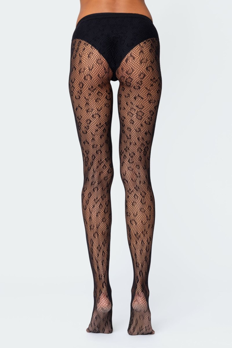 Edikted Leopard Tights Socks Black | USA WU943774X1