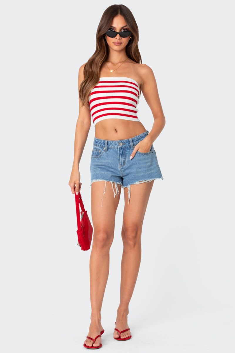 Edikted Lexi Ribbed Tube Crop Tops Black And White | USA GY471297G9