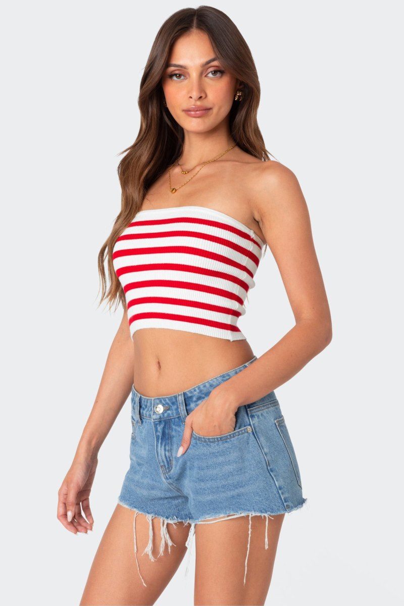 Edikted Lexi Ribbed Tube Crop Tops Black And White | USA GY471297G9