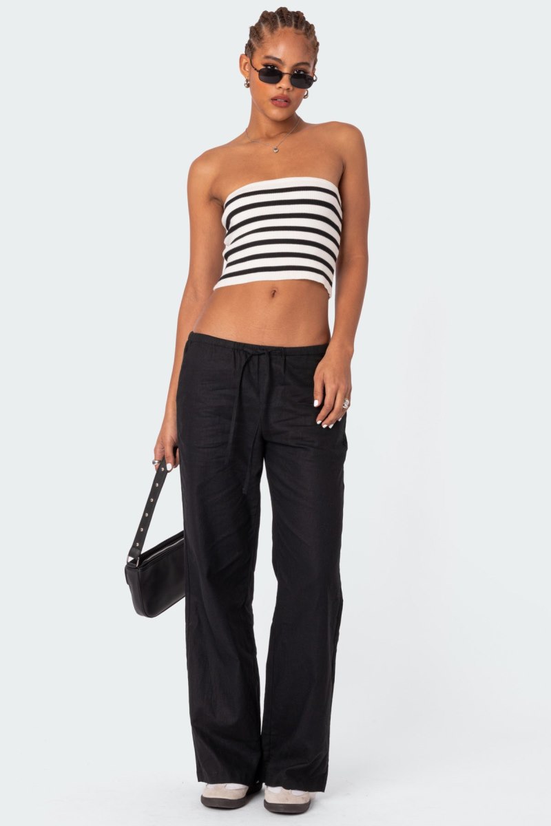 Edikted Lexi Ribbed Tube Strapless Tops Black And White | USA PT336183R2