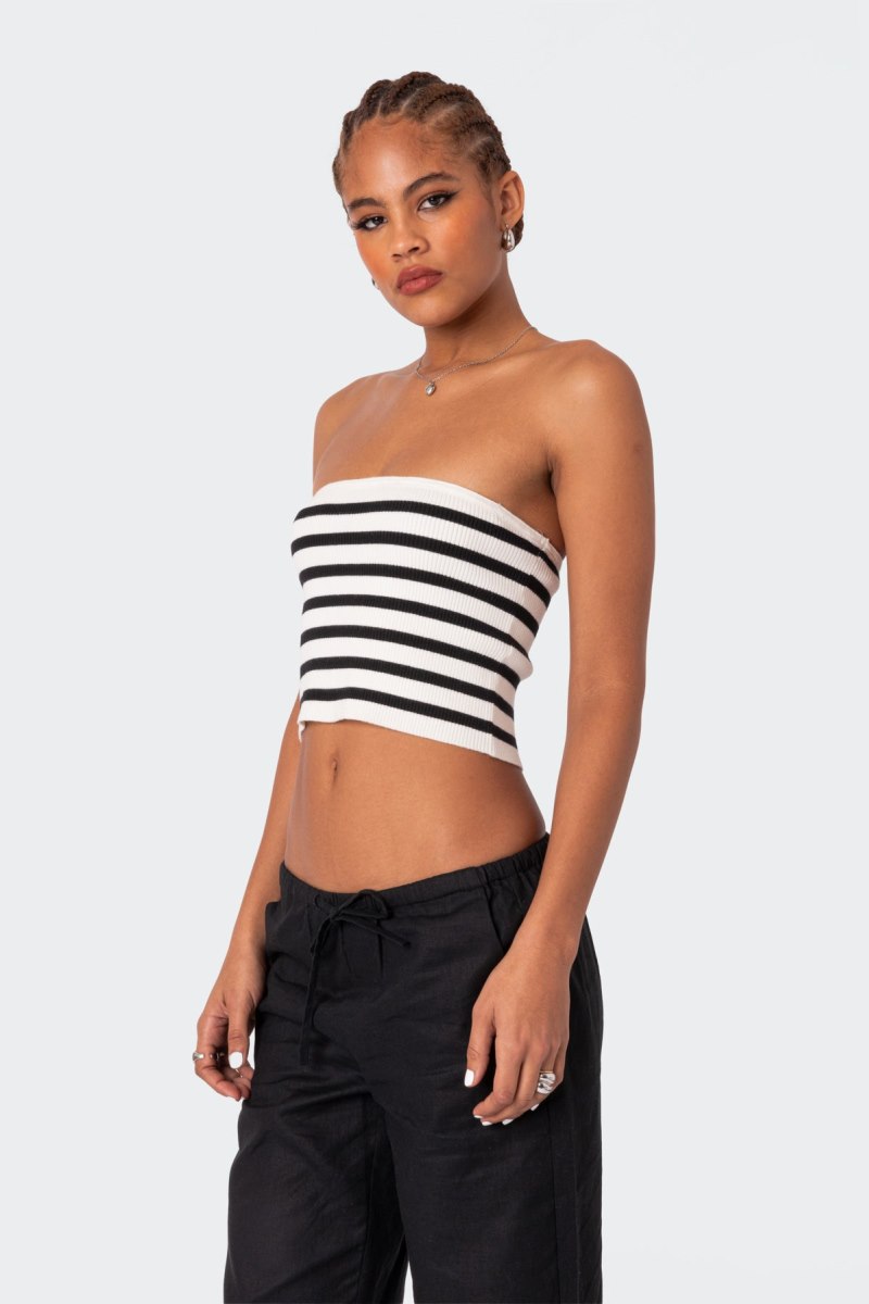 Edikted Lexi Ribbed Tube Strapless Tops Black And White | USA PT336183R2