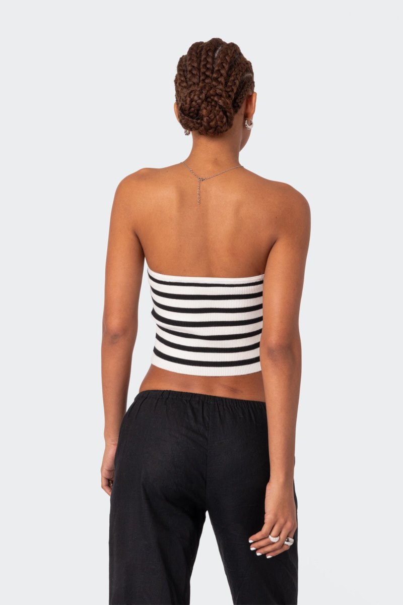 Edikted Lexi Ribbed Tube Strapless Tops Black And White | USA PT336183R2