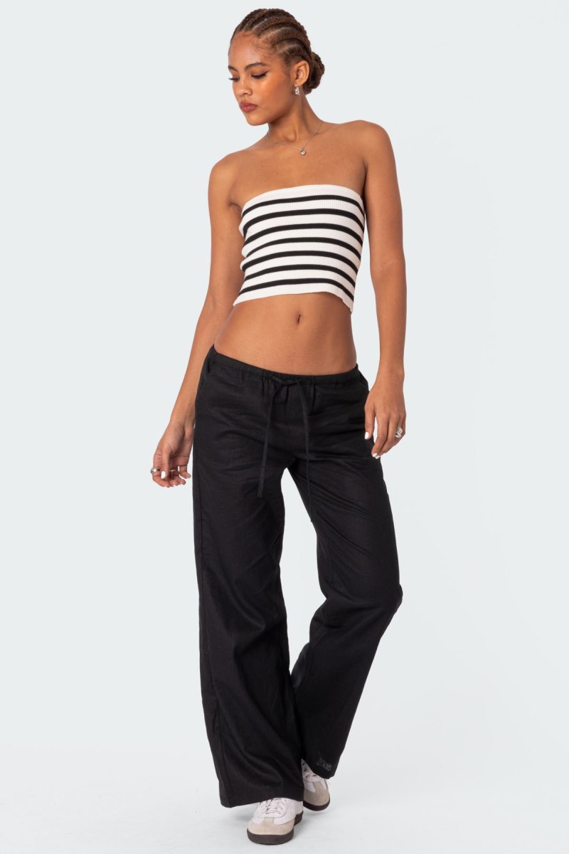 Edikted Lexi Ribbed Tube Strapless Tops Black And White | USA PT336183R2