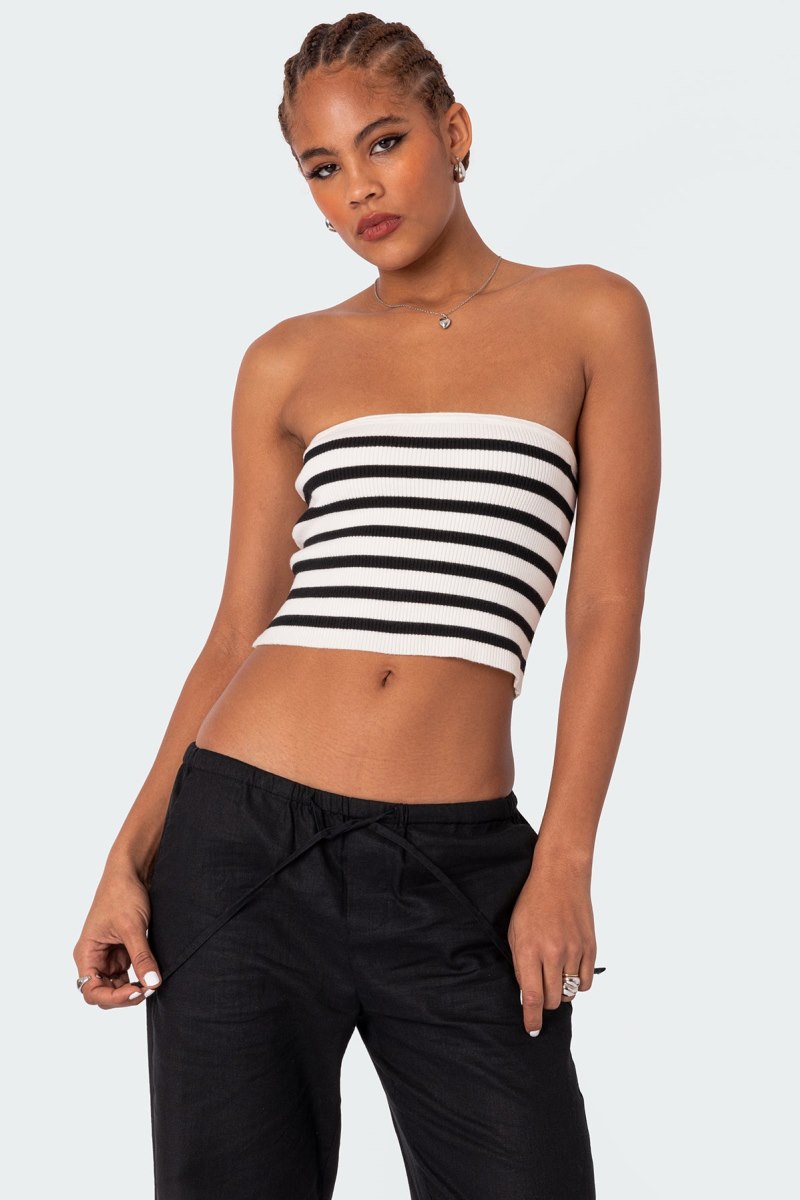 Edikted Lexi Ribbed Tube Strapless Tops Black And White | USA PT336183R2