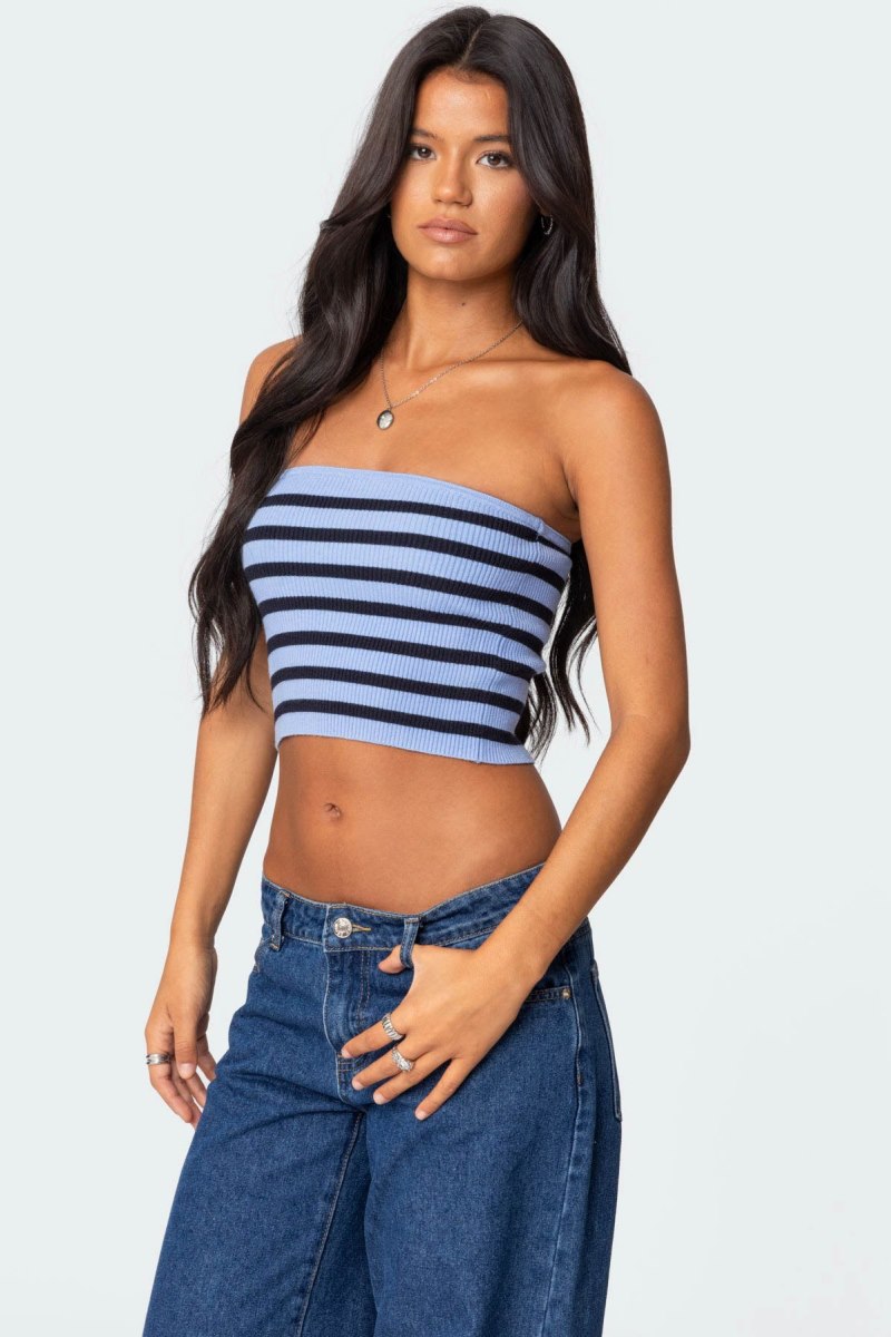 Edikted Lexi Ribbed Tube Strapless Tops Black And White | USA SY911861C2