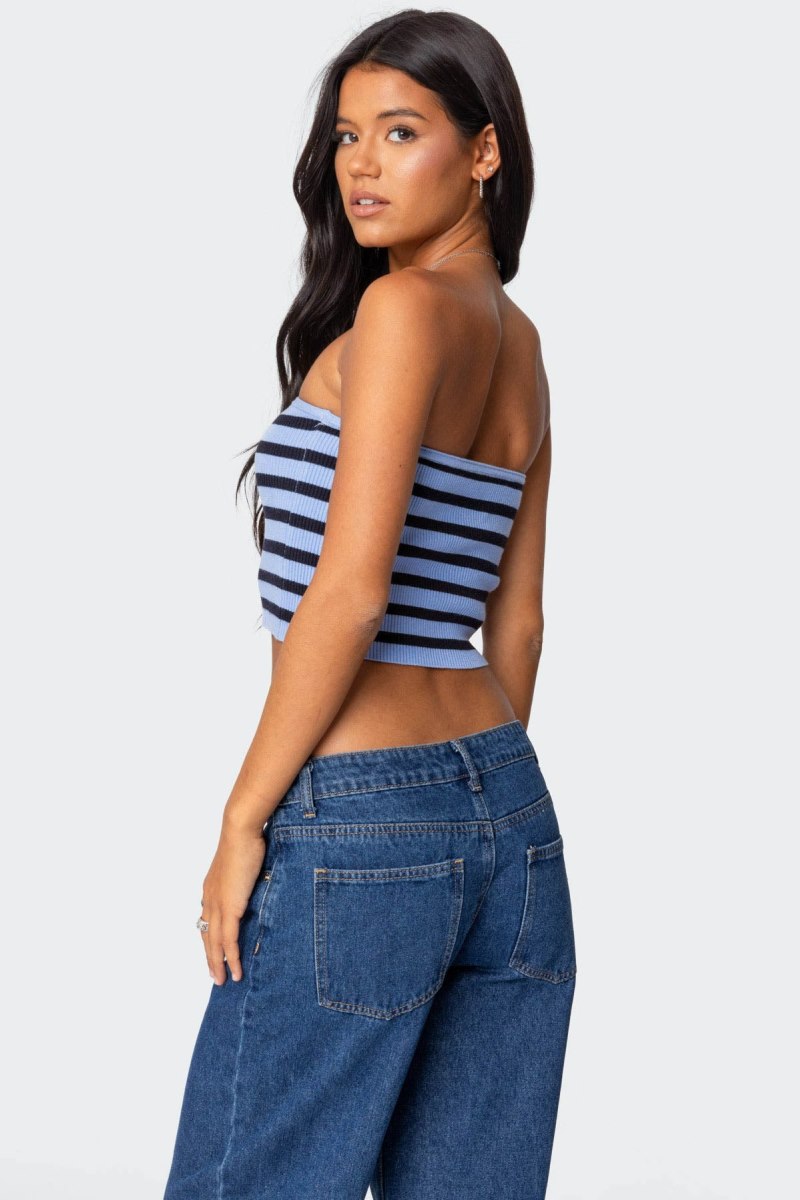 Edikted Lexi Ribbed Tube Strapless Tops Black And White | USA SY911861C2