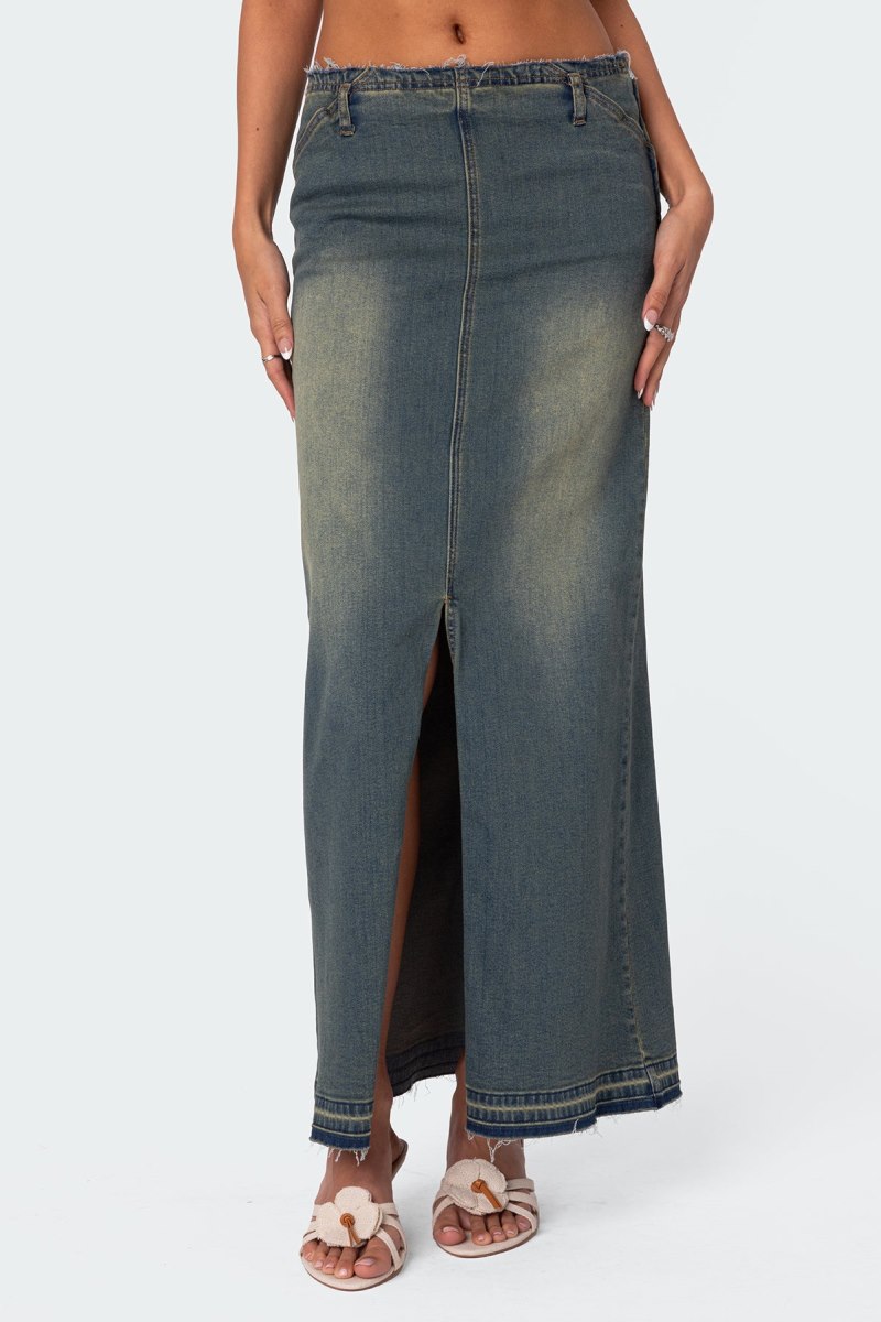 Edikted Lexy Washed Denim Maxi Skirts Blue Washed | USA NF087818N7