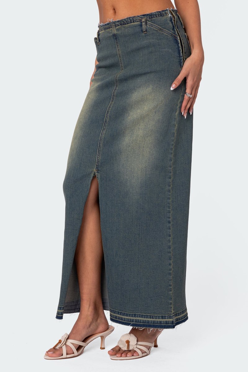 Edikted Lexy Washed Denim Maxi Skirts Blue Washed | USA NF087818N7