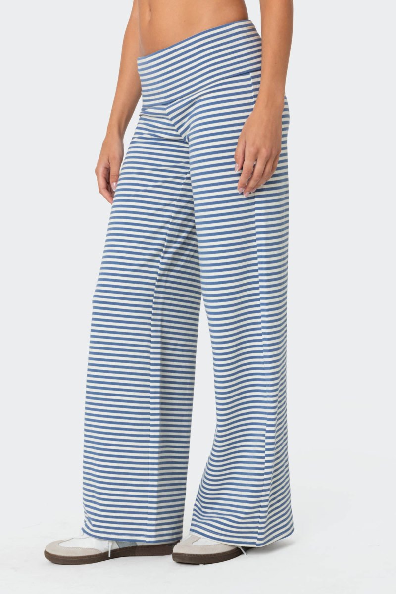 Edikted Lilah Striped Fold Over Pants Blue And White | USA QW455545Y2