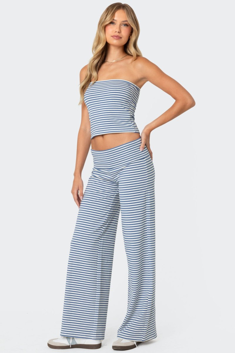 Edikted Lilah Striped Fold Over Pants Blue And White | USA QW455545Y2