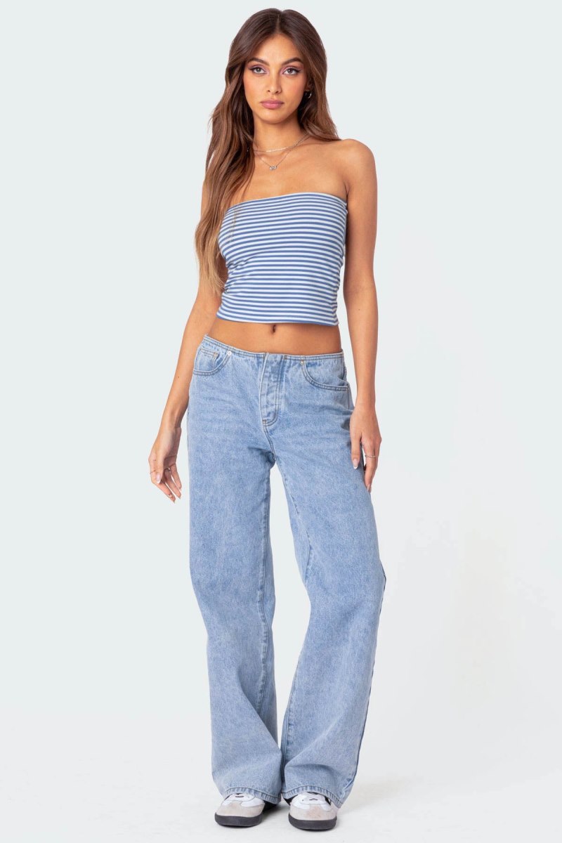 Edikted Lilah Striped Tube Strapless Tops Black And Gray | USA FA885578J1