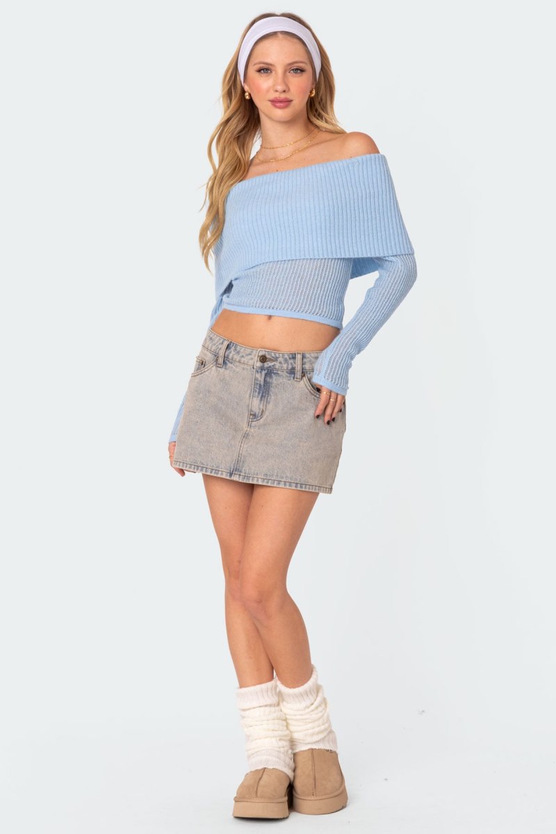 Edikted Lili Fold Over Knitted Tops Beige | USA XH857305M3
