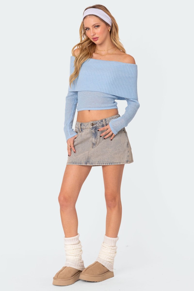 Edikted Lili Fold Over Knitted Tops Beige | USA XH857305M3