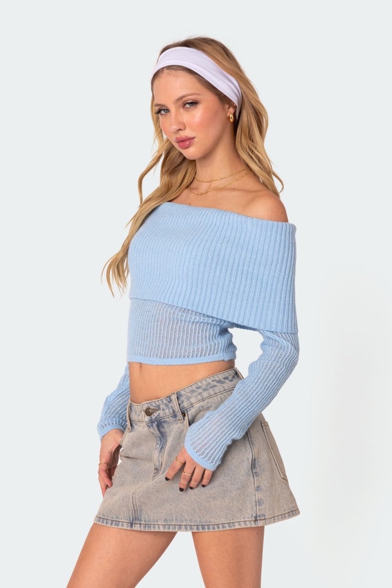 Edikted Lili Fold Over Knitted Tops Beige | USA XH857305M3