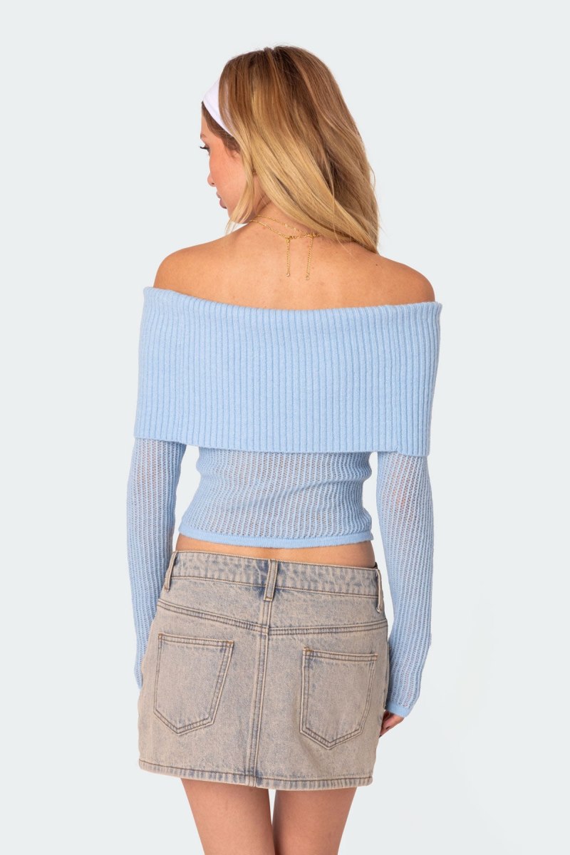 Edikted Lili Fold Over Knitted Tops Beige | USA XH857305M3