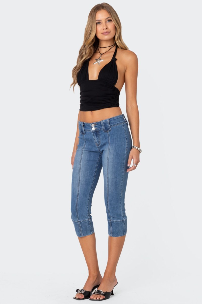 Edikted Lillie Knotted Halter Crop Tops Black | USA HM246834A2