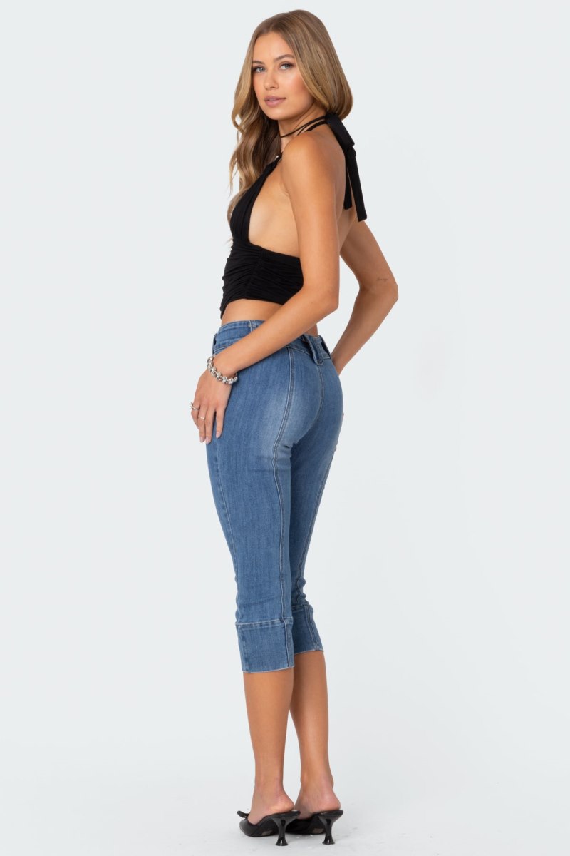 Edikted Lillie Knotted Halter Crop Tops Black | USA HM246834A2