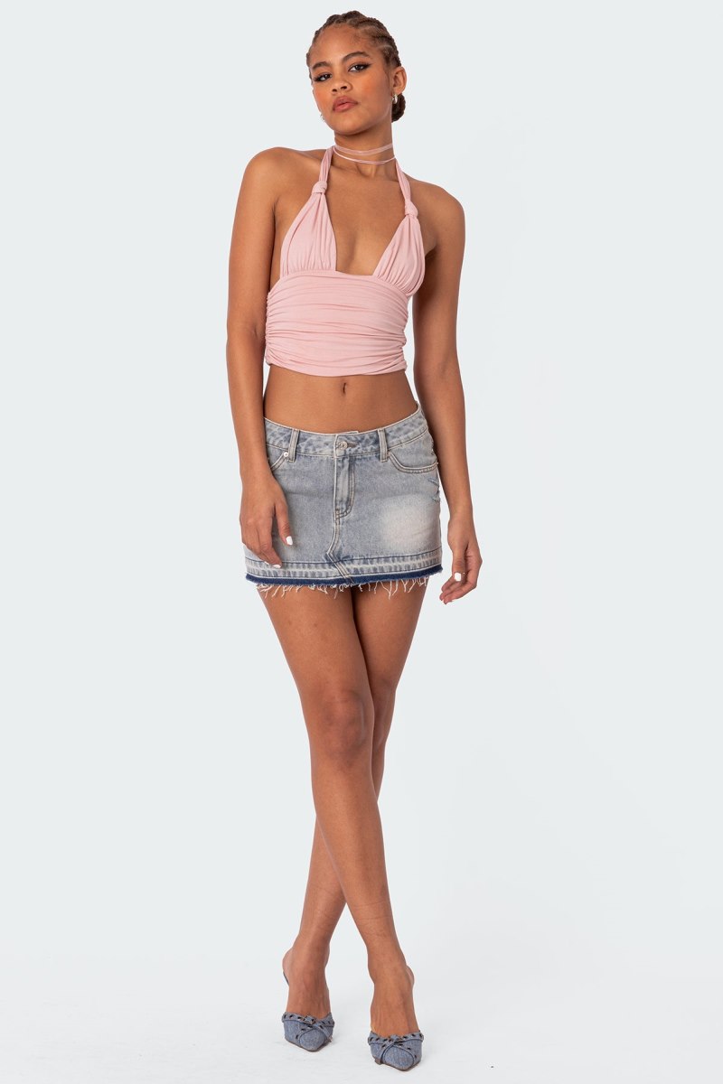 Edikted Lillie Knotted Halter Crop Tops Black | USA TC164956K1