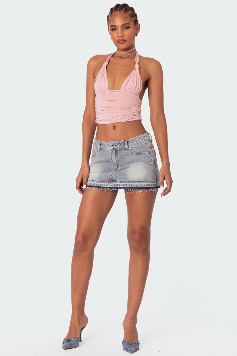 Edikted Lillie Knotted Halter Crop Tops Black | USA TC164956K1