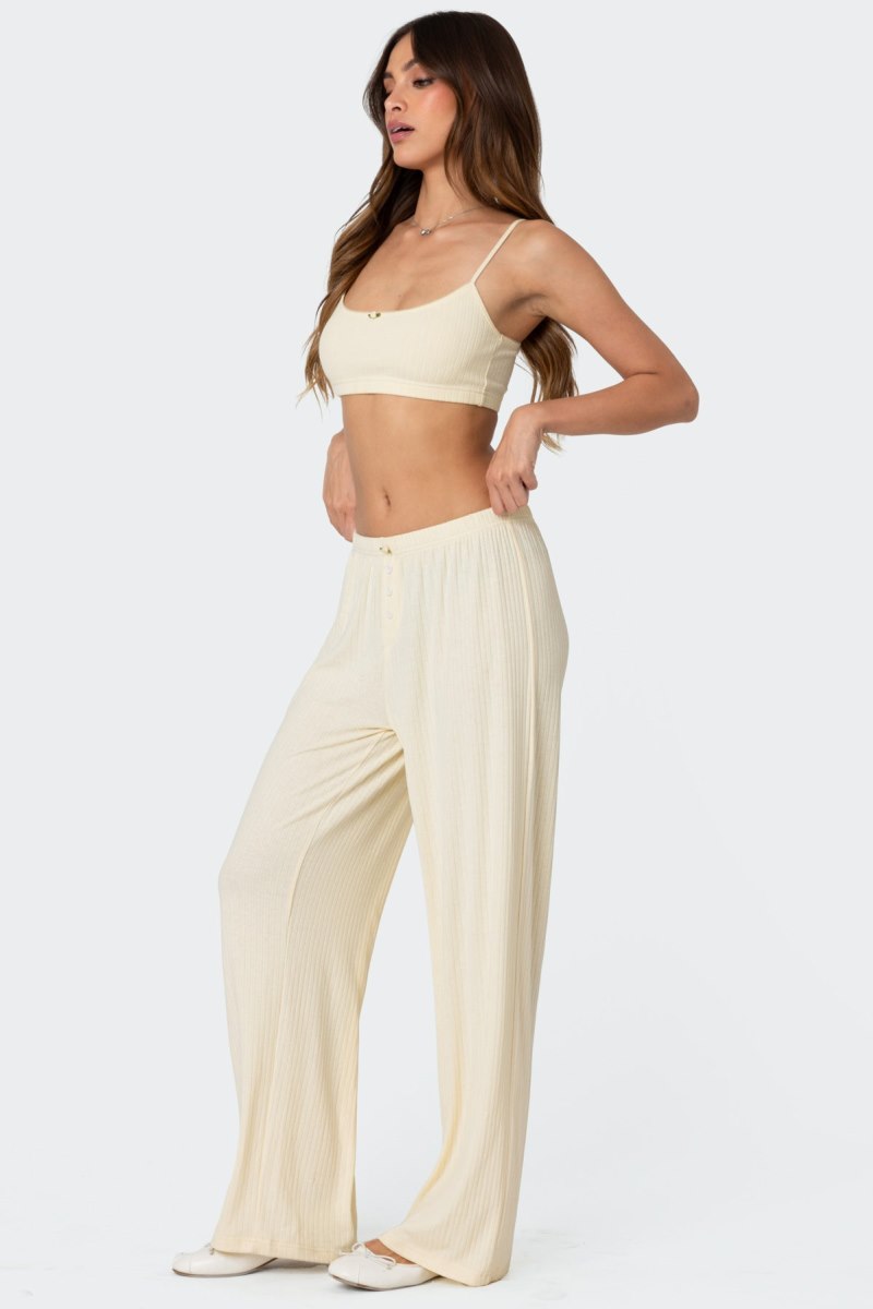 Edikted Lilou Pointelle Pants Yellow | USA FS943644F0