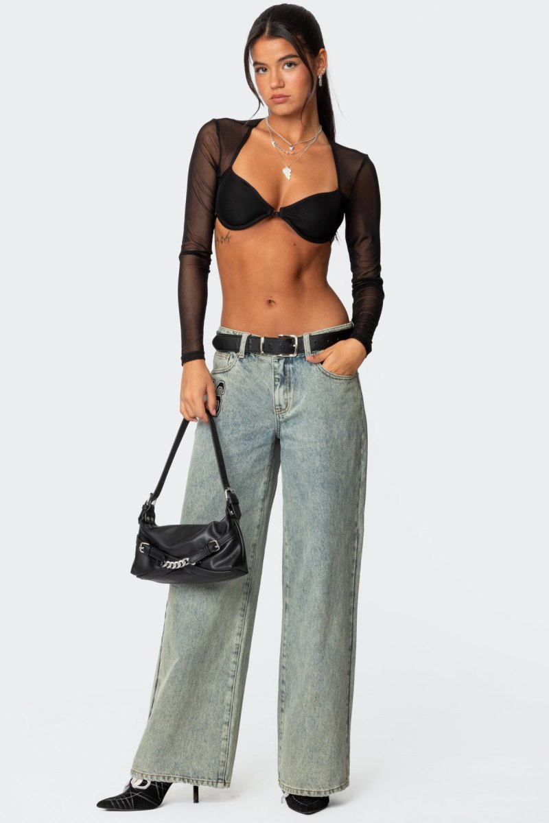 Edikted Lin Mesh Bra Crop Tops Black | USA ZC050265G7