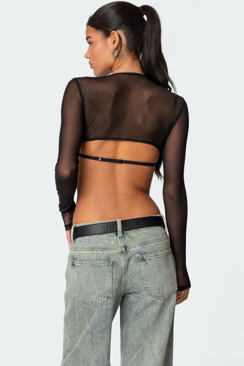 Edikted Lin Mesh Bra Crop Tops Black | USA ZC050265G7