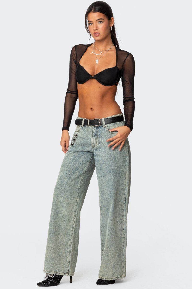Edikted Lin Mesh Bra Crop Tops Black | USA ZC050265G7