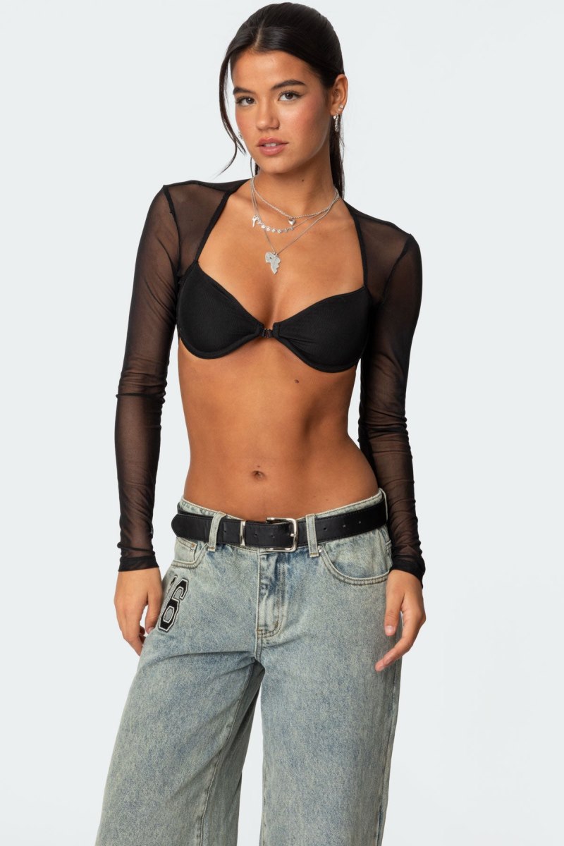 Edikted Lin Mesh Bra Crop Tops Black | USA ZC050265G7